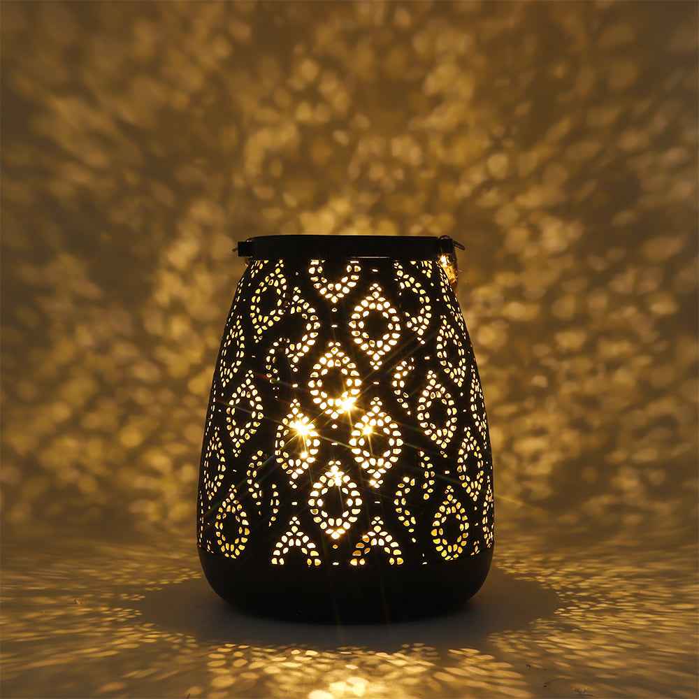 Moroccan Style Metal Lamp 8''H Battery Operated (Black with Gold Brush)
